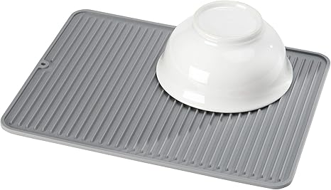 iDesign Secaplatos para fregadero, alfombrilla escurreplatos de silicona para fregadero de tamaño grande, escurridor de platos y vasos, gris