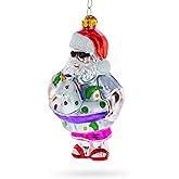 Beach Santa with Unicorn Floatie Glass Christmas Ornament