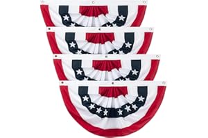 HALOVIN 4PCS American Pleated Fan Flag, 3 x 6 Feet USA Patriotic Half Fan Bunting Flag for Outside, Indoor Outdoor Patriotic Decorations for 4th of July Bunting Outdoor, Memorial Day and Veterans Day