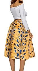 Afibi Womens African Print Skirt Boho Flare Pleated