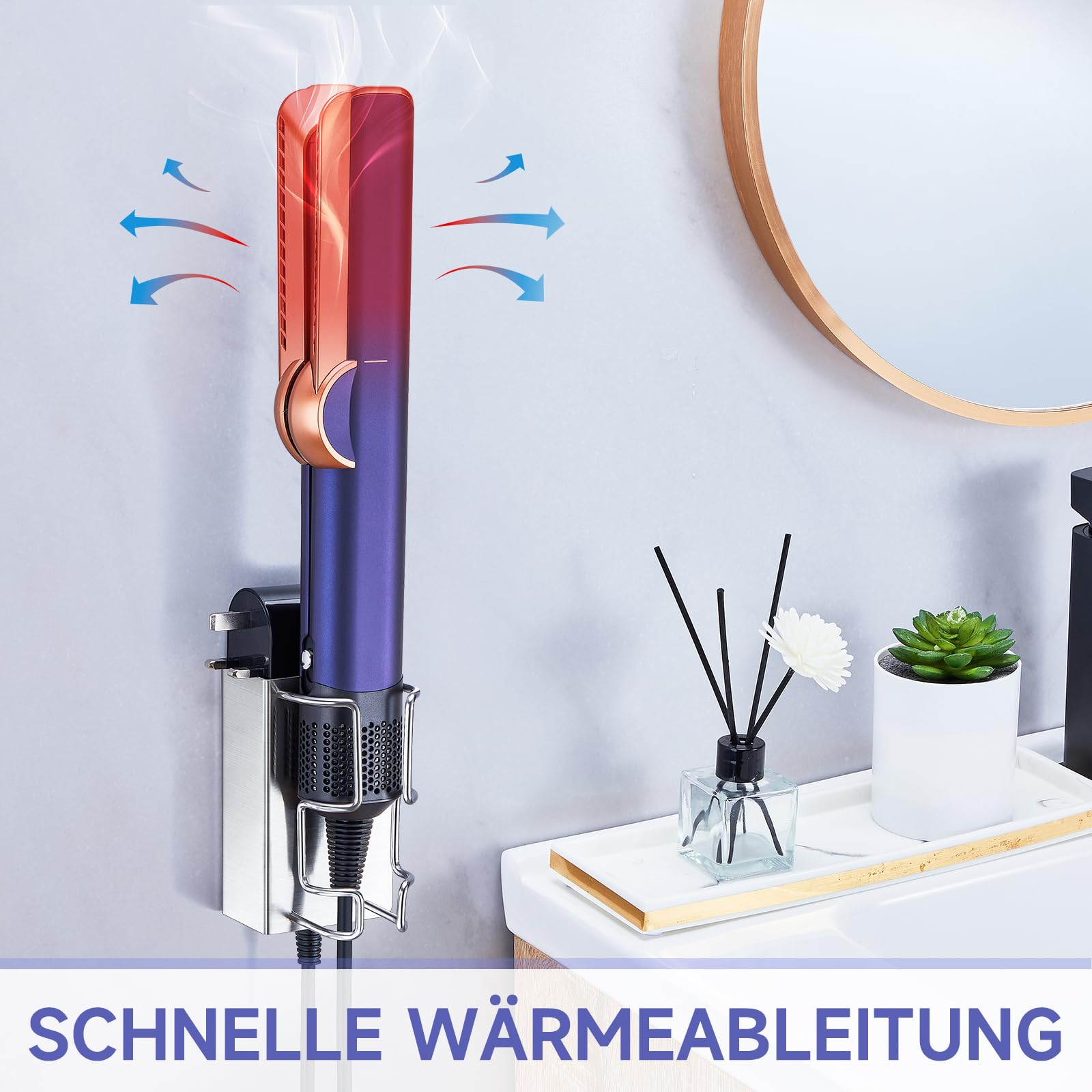 Glätteisen Halterung Wand, Haarglätterhalter, Lockenstab Halter Ohne Bohren Metall, Selbstklebender Halterung Glätteisen, Aufbewahrung Lockenstab für Bad Schlafzimmer Barbershop Hotel (Silber) 6