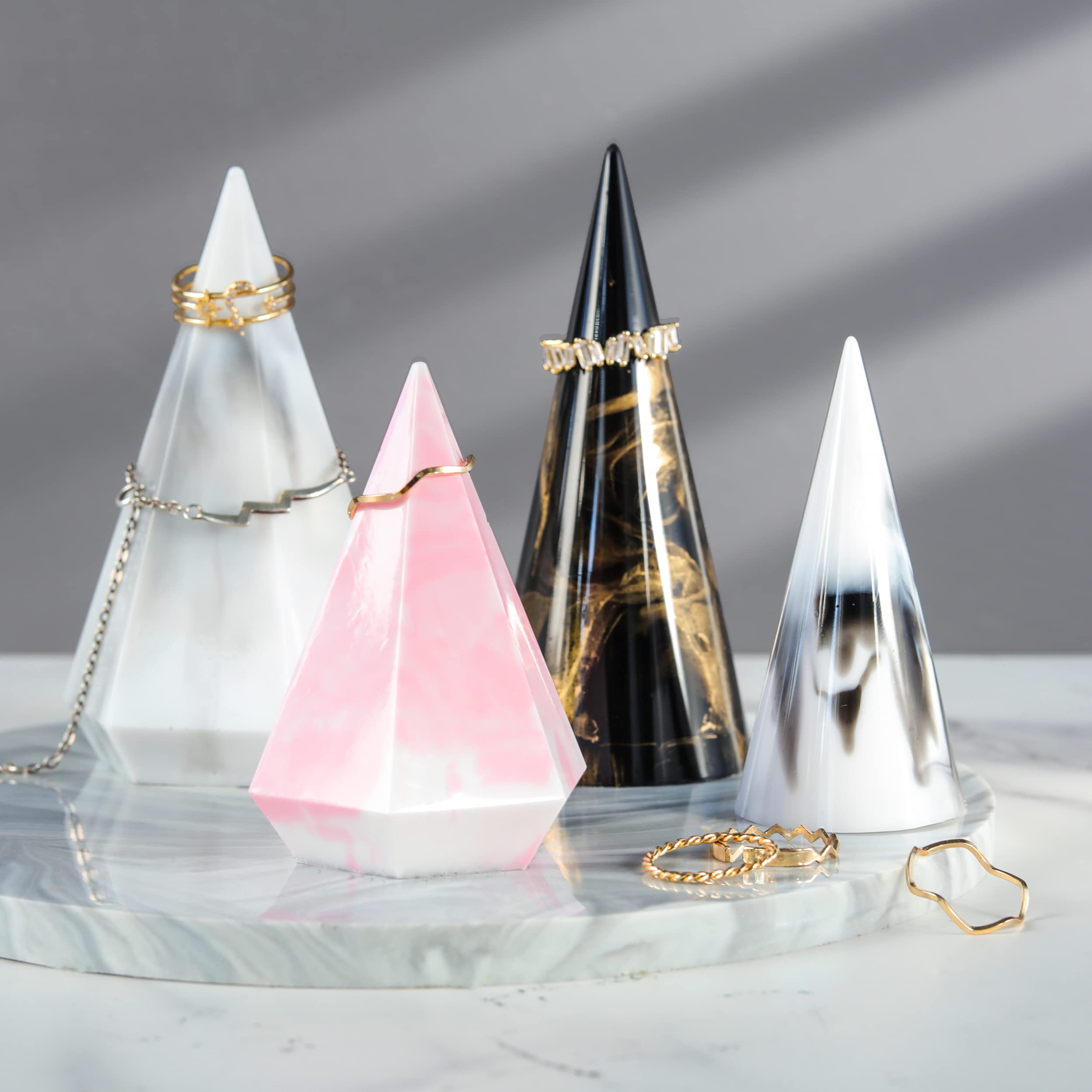 LET'S RESIN Cone Silicone Molds, 4 Pcs Holder for Epoxy Resin, Pyramid Molds for DIY Ring Stand, Jewelry Display, Wedding Gift