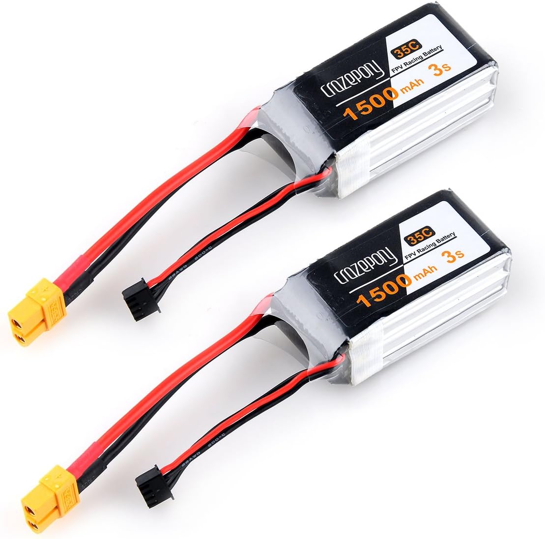 Crazepony 2pcs 1500mAh Lipo Battery Pack 3S 11.1V 35C for RC FPV Drone Car Boat etc