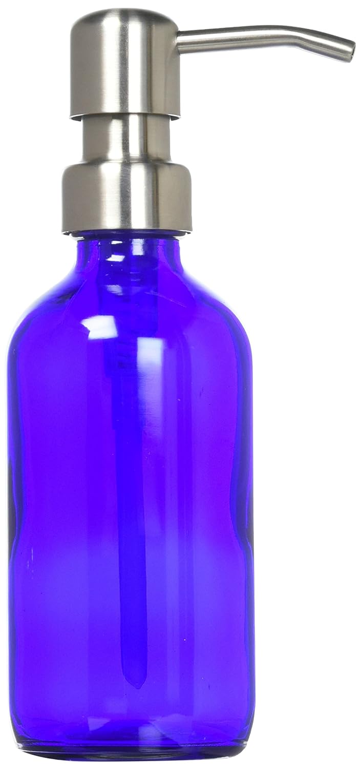 Half Pint Cobalt Blue Jar Soap Dispenser with Stainless Pump Blue