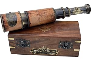 OCEAN REPLICAS Telescope Maritime Sailors Masterpiece – 14" Handheld Brass Spyglass with Wooden Box – Nautical Pirate Scope – Vintage Marine Telescope for Collectors, Decor & Gifts