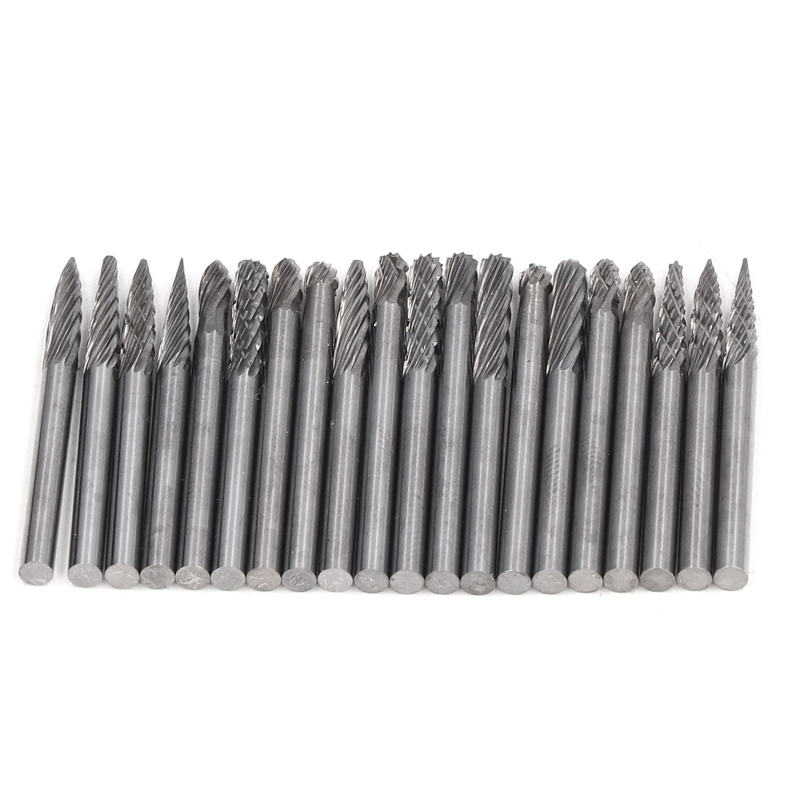 FTVOGUE 20pcs Tungsten Steel, Abrasives Rotary Files Solid Carbide Rotary Files 3mm Shank Diamond Burrs Set