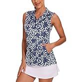 Tanst Sky Women's Sleeveless Golf Shirt Quick Dry Zip Up Workout Tennis Tops with Pockets