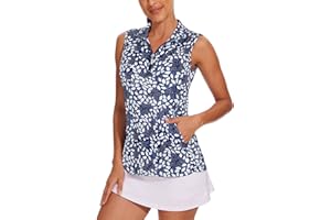 Tanst Sky Women's Sleeveless Golf Shirt Quick Dry Zip Up Workout Tennis Tops with Pockets