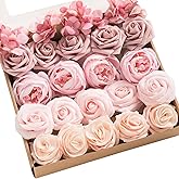 Ling's moment Artificial Flowers Fake Silk Hydrangea Foam Roses Faux Gardenia Combo for DIY Wedding Bouquets Centerpieces Arrangements Bridal Shower Party Home Decorations, Pink & Blush, 24pcs