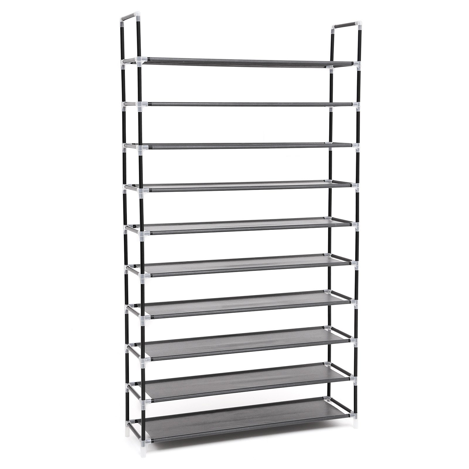 SONGMICS 10 Tier Shoe Storage Organiser for up to 50 Pairs of Shoes Living Room Dressing Room Hallway Non-Woven Fabric 100 x 29 x 175 cm Black LSR10H