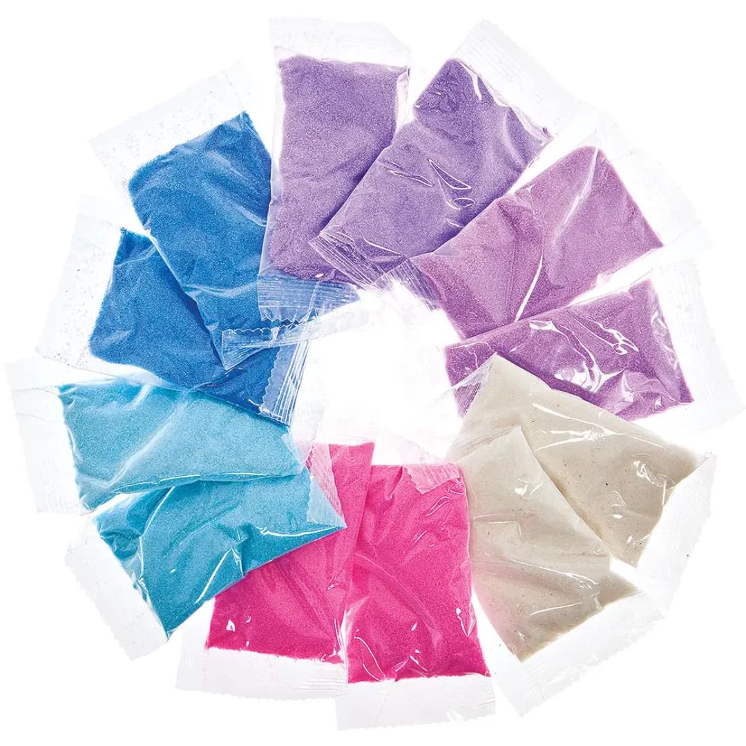 Baker Ross AW926 Winter Coloured Sand, Christmas Arts and Crafts (Pack of 12), Assorted