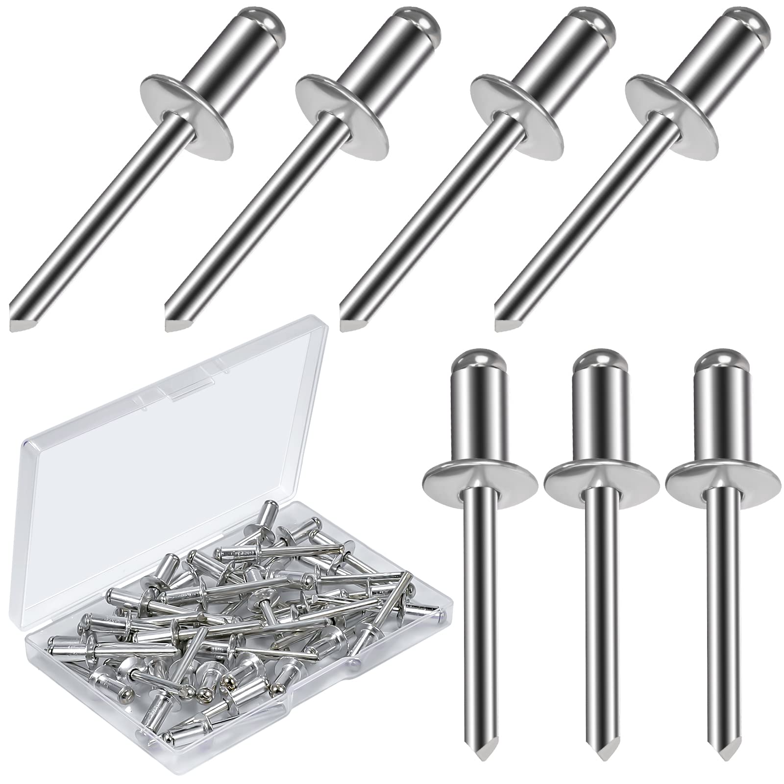 KINBOM 40pcs Aluminum Blind Rivets, 1/4 x 1/2 inch Large Flange Pull Rivet Self-plugging Pop Rivets Kit for Household Electrical Appliances