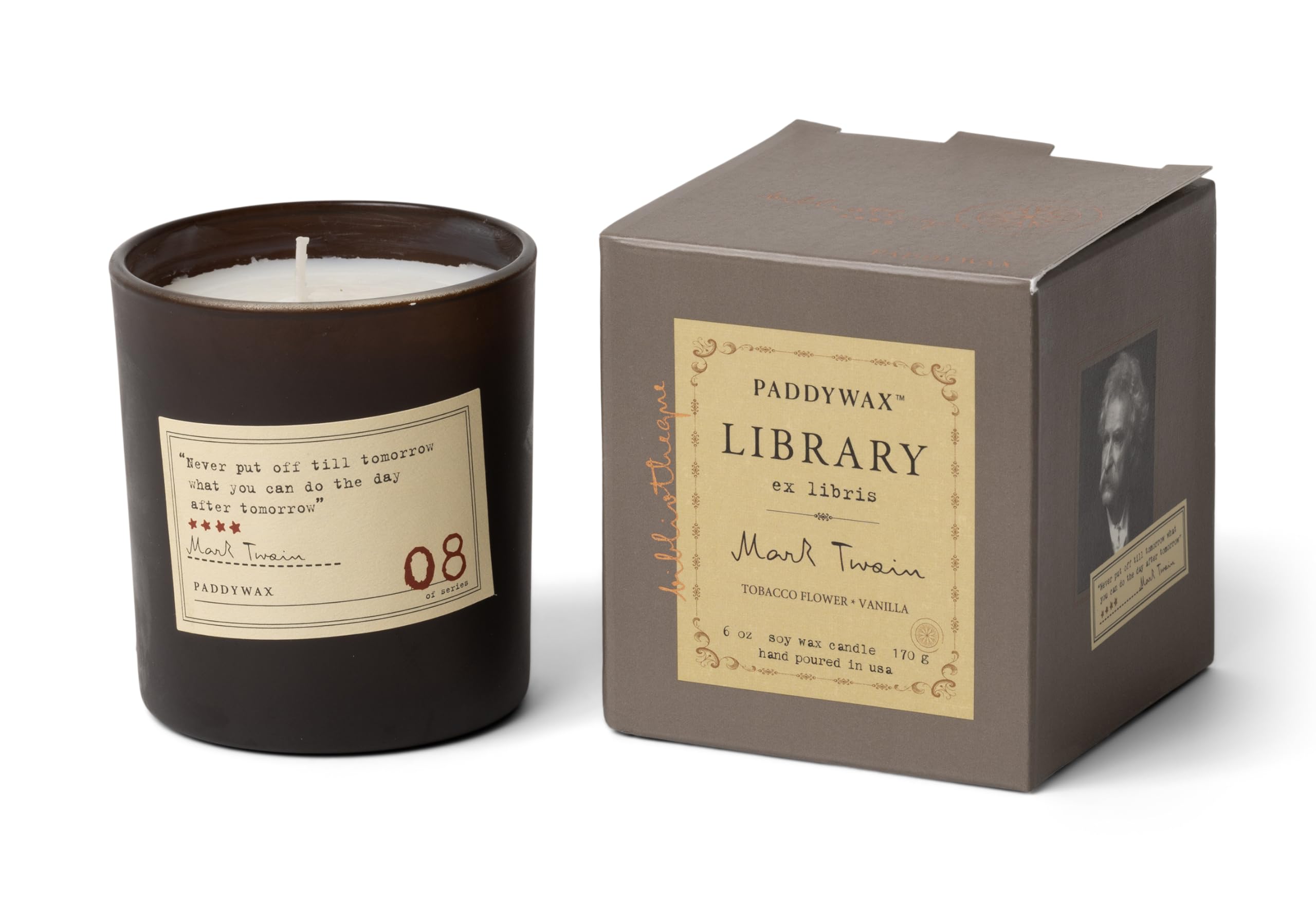 Paddywax Scented Candles Library Collection Luxury Artisan Candle, 170g, Mark Twain