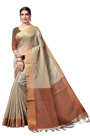 Womens Cotton Silk Saree with Blouse Piece (Chiku)