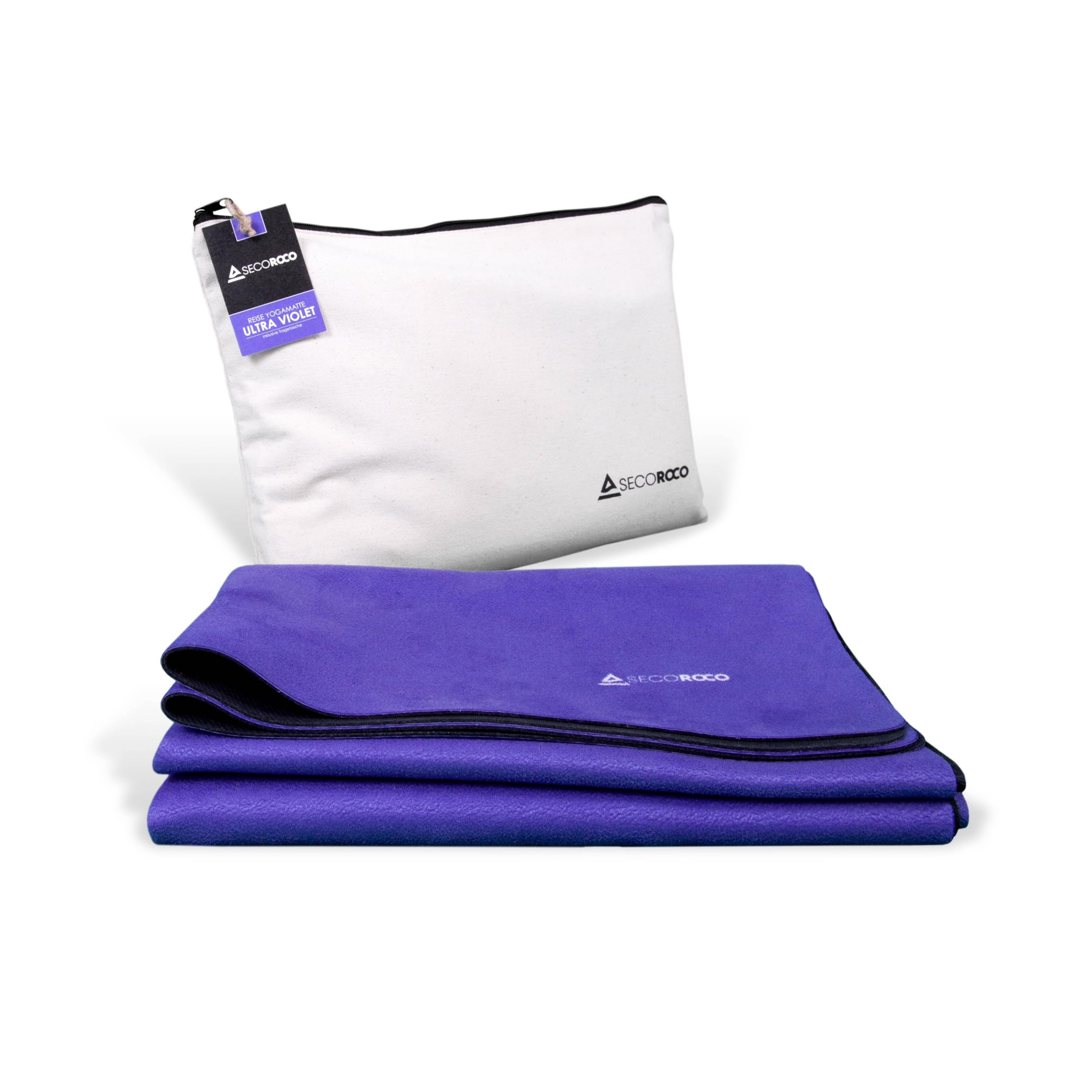 Travel yoga mat made of rubber, purple, mat thickness 1 mm, vegan and non-slip, ecological and sustainable travel mat, easy to fold, ideal for travel, includes carry bag