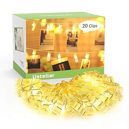 Ustellar 3,5m LED Lichterkette mit klammern für Fotos 20 LEDs Fotolichterkette 120lm Photoclips 20 Clips Ustellar Bilder Lich