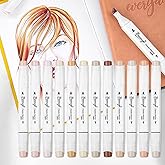 Bianyo 12 Skin Tone Alcohol Markers, Dual Tip Fine & Chisel Markers for Coloring, Portrait Drawing, Sketching, Shading & Illustration Art