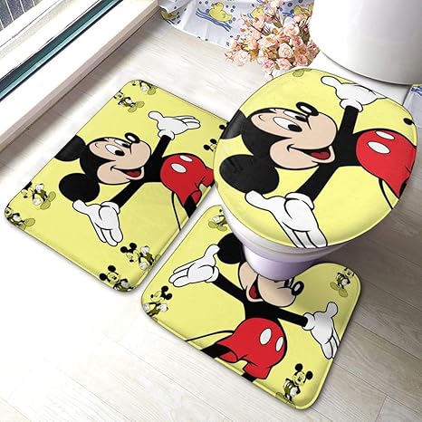 Amazon ミッキーマウスの壁紙3 トイレマット 滑り止め 吸水速乾 ふわふわ おしゃれ かわいい 足元マット 便座カバー フタカバー トイレファブリック 3点セット トイレマット タンクカバー ホーム キッチン オンライン通販