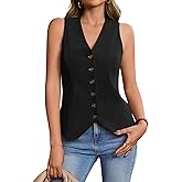 Tankaneo Womens Button Down Corduroy Vest Tops Sleeveless V Neck Slim Fit Fall Blazer Vest Trendy Casual Waistcoat