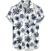 VATPAVE Mens Hawaiian Floral Shirts Cotton Linen Casual Button Down Short Sleeve Beach Shirts