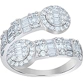 Jewels By Lux Sterling Silver Womens Baguette Round Cubic-Zirconia Bypass Fashion Bridal Anniversary Wedding Engagement Band Ring
