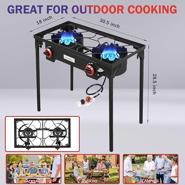 VIVICREATE HIGH PRESSURE PROPANE GAS OUTDOOR CAMPING BBQ GRILL STOVE BURNER ESTUFAS DE GAS PARA COCINAR AFUERA ES GAS PROPANO REGULATOR 20 PSIG