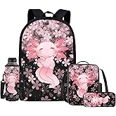 Upetstory Cute Axolotl Backpack for Kids School Bag 4-in-1 Bookbag Set with Lunch Box Pencil Case Water Bottle Sleeve for Teen Girls Boys Schoolbag Elementary Preschool Bookbag Satchel