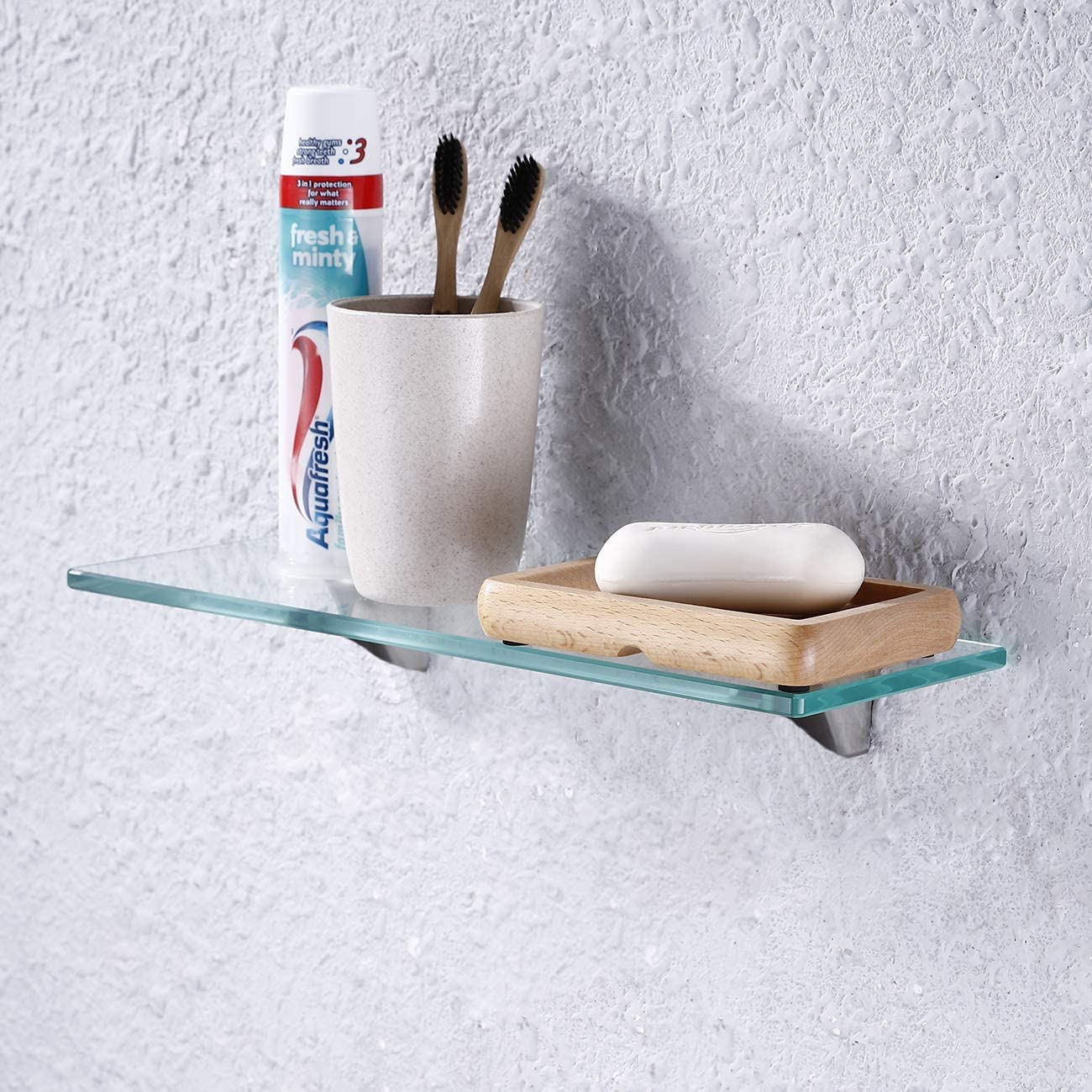 PORTE ITALIANE Bathroom Shelf in Clear Polished Tempered Glass Shower Shelf with Chrome Fixings 40cm