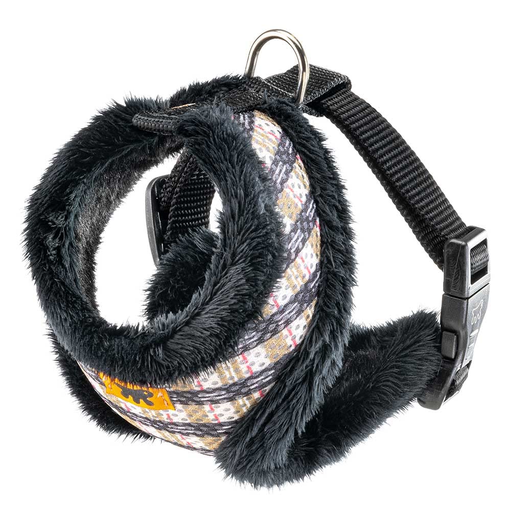 Ferplast Arnés Para Perros Gatos Nikita Fur XS, Transpirable, Piel Ecológica Suave, Cintura Ajustable, Tartán