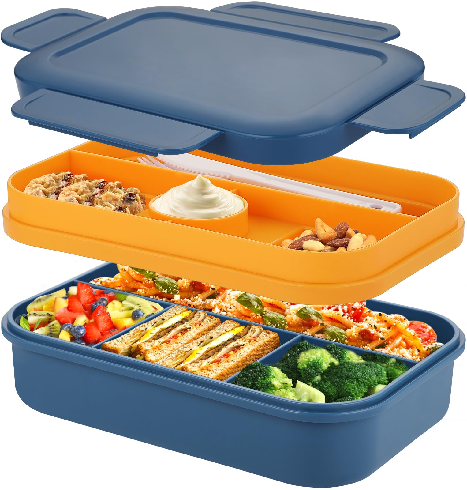 Bento Box Lunch Boxes,2000ml Bento Lunch Box for Adults Kids,Stackable Japanese Lunchbox with 8 Compartments,Leak Proof Meal Prep Container Box with Cutlery Set,Microwave Dishwasher Safe (Bule)