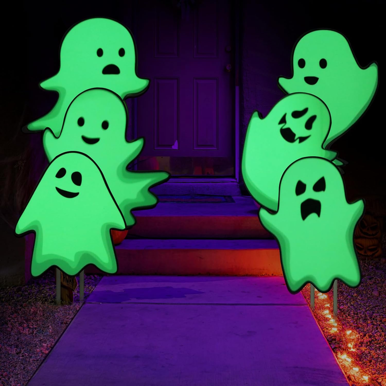 Yard Signs - Yard Stakes for Halloween Decorations Yard Signs for Halloween Props, Fluorescence Outdoor Lawn Party Décor, 6 Pack Ghost/Pumpkin Decor (Ghost)