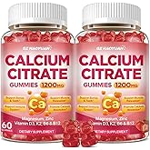 Calcium Citrate Gummies - 1200mg Calcium Gummies Supplements for Women & Men with Vitamin D3, K2, Magnesium, Zinc High Absorption for Bone, Muscle & Immune Support, Strawberry Flavor, 120 Count