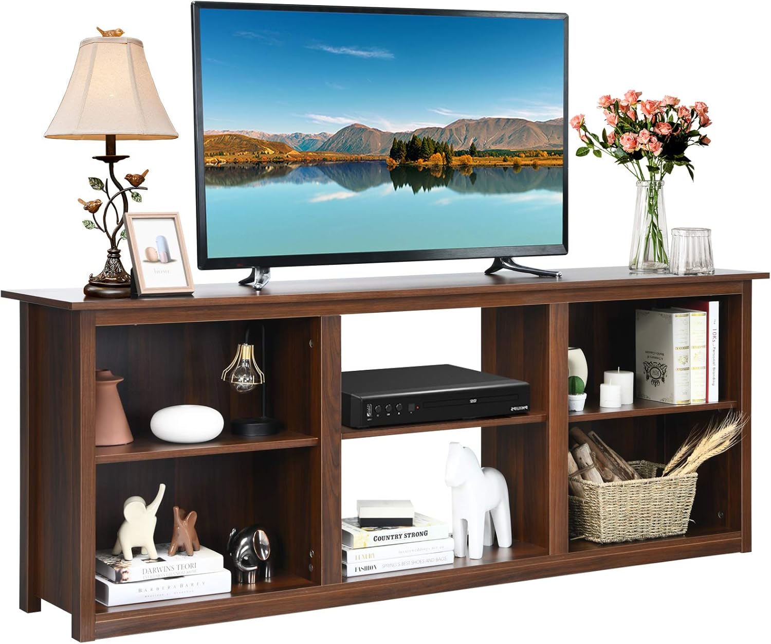 Tangkula Wood TV Stand for TVs Up to 75Inch, Home Living