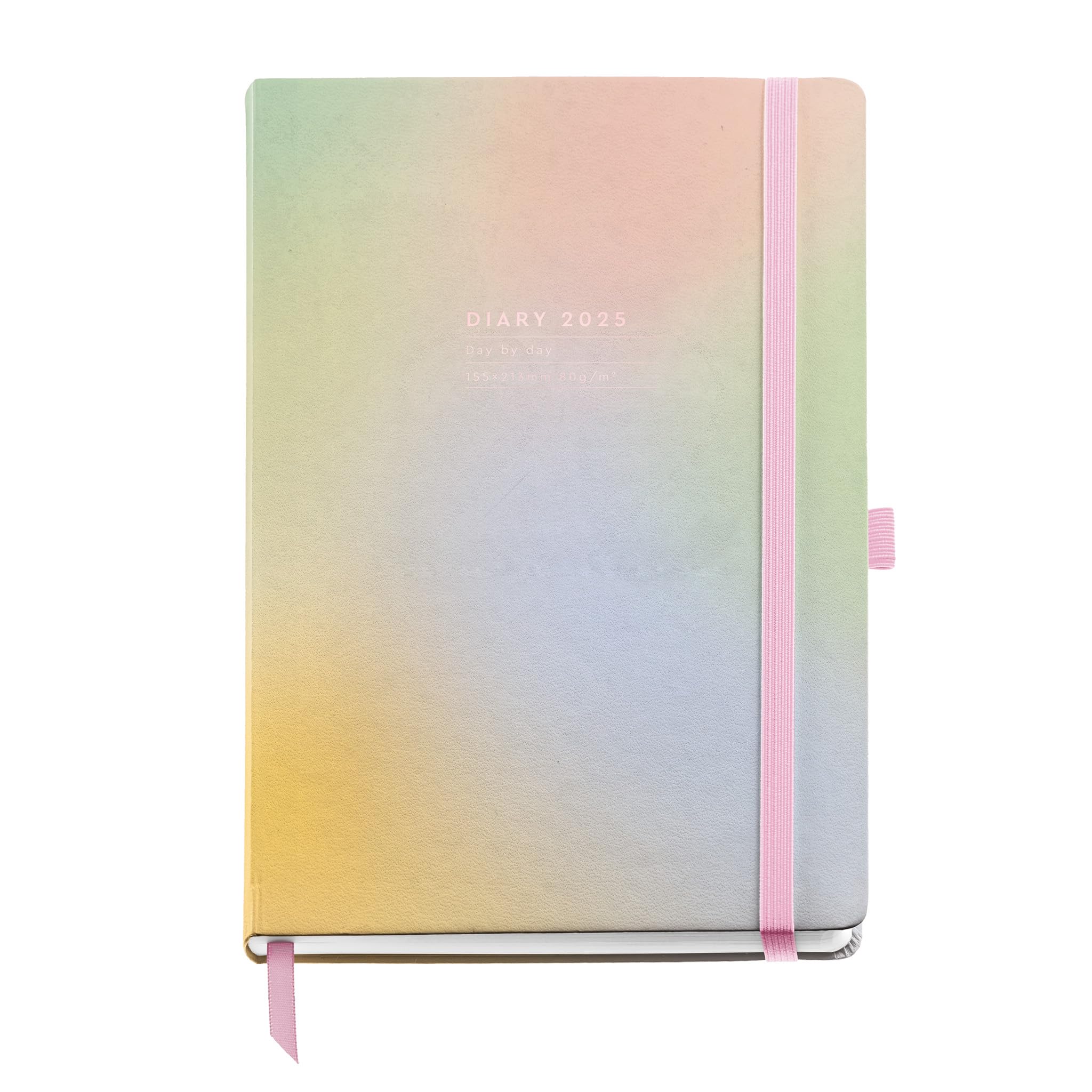Miquelrius - 2025 Diary, Yearly Agenda 155 x 213 mm, Day Page Agenda, Laminated Cardboard Cover, Spiral, Elastic Closure, Paper 80 g/m², Spanish, English and Portuguese, Aurora