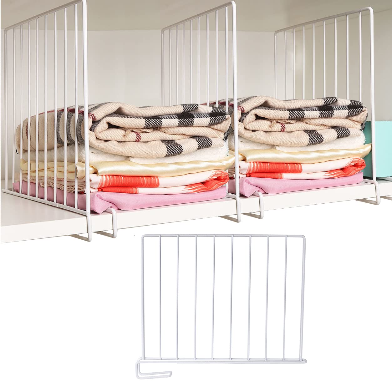 LIKEUDO 3pcs White Closet Shelf Dividers Metal Kitchen Storage Shelf Separator Wardrobe Shelf Separators Cabinet Shelf Divider Adjustable Cabinets Shelf Separator