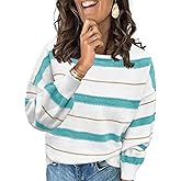 ANCAPELION Women's Color Block Sweaters Long Sleeve Crewneck Pullover Cozy Knitted Striped Jumper Tops