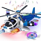 Helicopter Toy for Toddlers With Lights And Sounds, 360&deg;Freedom And Operated Automatic Bump Autism Sensory Light Up Toys Airplane for Toddler Boy Toys 3 4 5 Year Old Up Boy Girl Birthday (Blue)