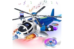 CHOOPHEME Helicopter Toy for Toddlers With Lights And Sounds, 360°Freedom And Operated Automatic Bump Autism Sensory Light Up Toys Airplane for Toddler Boy Toys 3 4 5 Year Old Up Boy Girl Birthday (Blue)