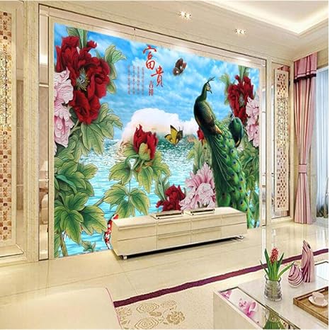 Amazon Co Jp Wuyyii カスタム壁画壁紙サイズ3d牡丹図リビングルームベッドルームテレビ背景壁 250x175cm Diy 工具 ガーデン