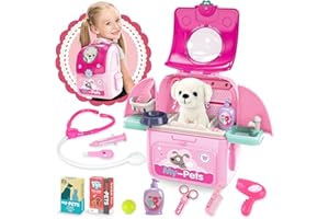 SHEMIRA Girl Toys Gifts for 2 3 4 5 6 Years Old, Toddler Girl Toys, Pet Care Pretend Doctor Set Toys for Kids, Doctor kit for Toddlers 1-3 3-5, Kids Doctors Play Set with Plush Puppy Toy&Storage Backpack