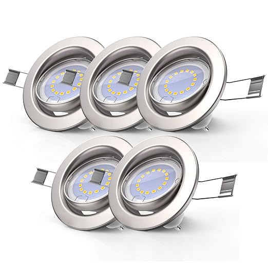 B.K.Licht LED Einbaustrahler 3-Stufig Dimmbar Schwenkbar Inkl. 5 x 5W GU10 IP23 LED Spot Deckenspot Einbauspot Deckenstrahler