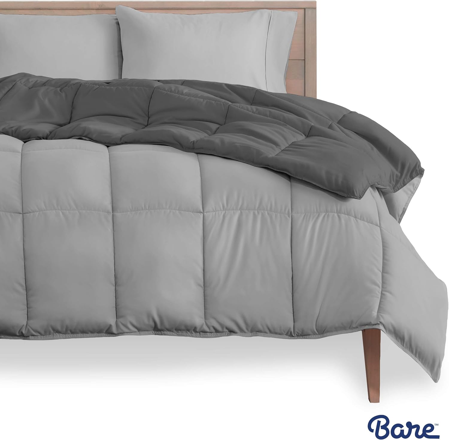 Bare Home Reversible Comforter - Twin/Twin Extra Long - Goose Down Alternative - Ultra-Soft - Premium 1800 Series - Hypoallergenic - All Season Breathable Warmth (Twin/Twin XL, Grey/Light Grey): Home & Kitchen