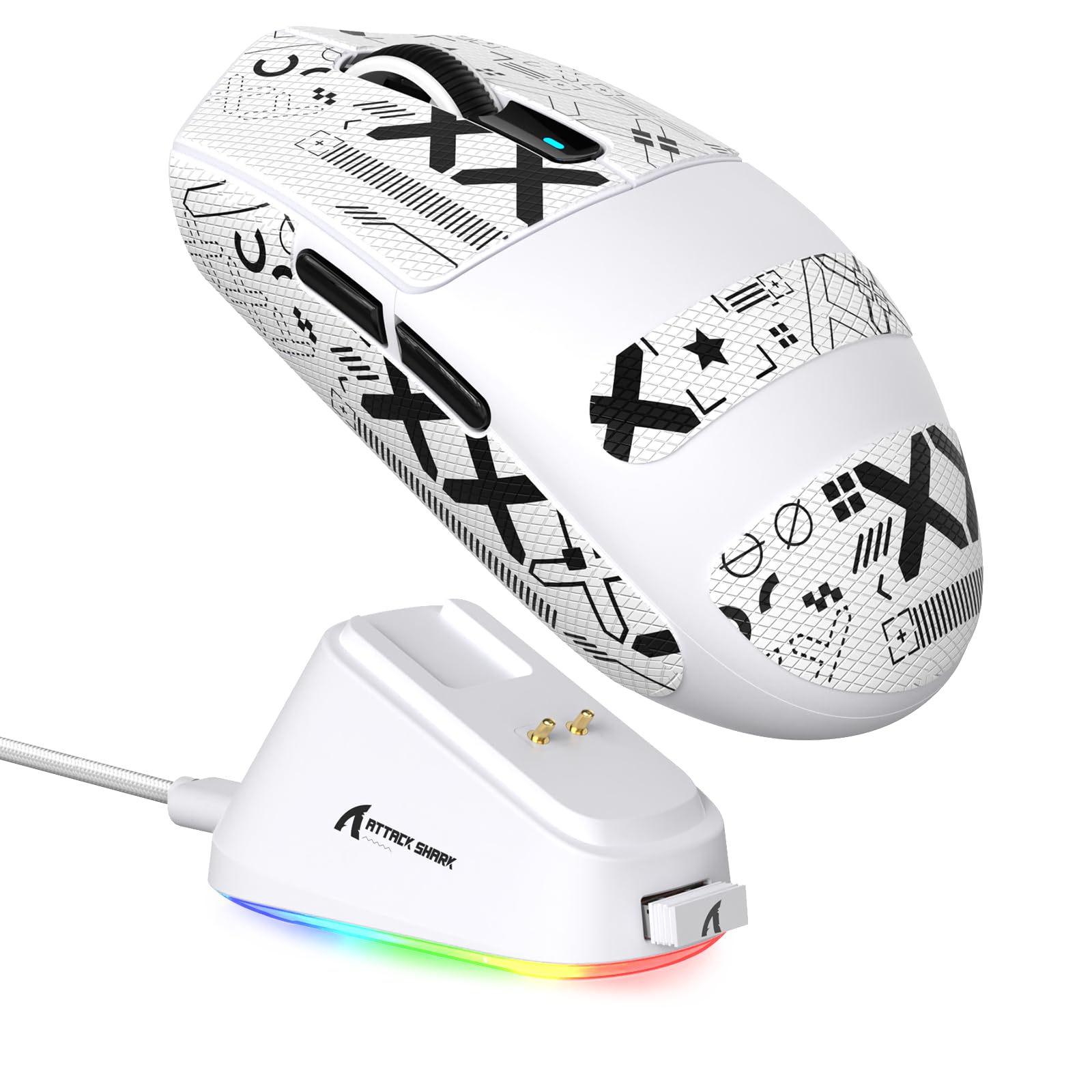 MAMBASNAKE ATTACK SHARK G3PRO Wireless Gaming Mouse with RGB Magnetic Charging Dock,Tri-Mode-2.4G/USB-C Wired/BT, 25K DPI,PAW3311 Optical Sensor,59g Ultra Lightweight,Slip Grip Tape for PC/Mac(White)
