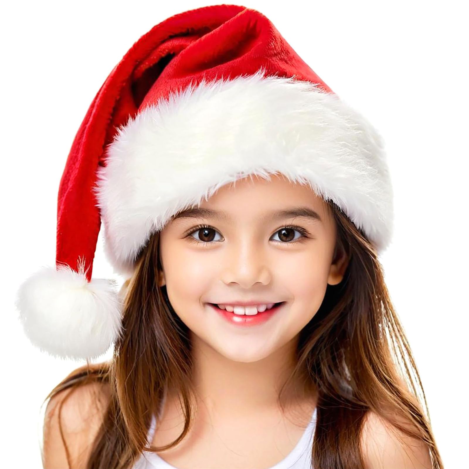 TCJJ Santa Hat for Kids Christmas Hats Headwear Unisex Holiday Comfort Red Velvet Extra Thicken Xmas Hat for New Year Festive Party
