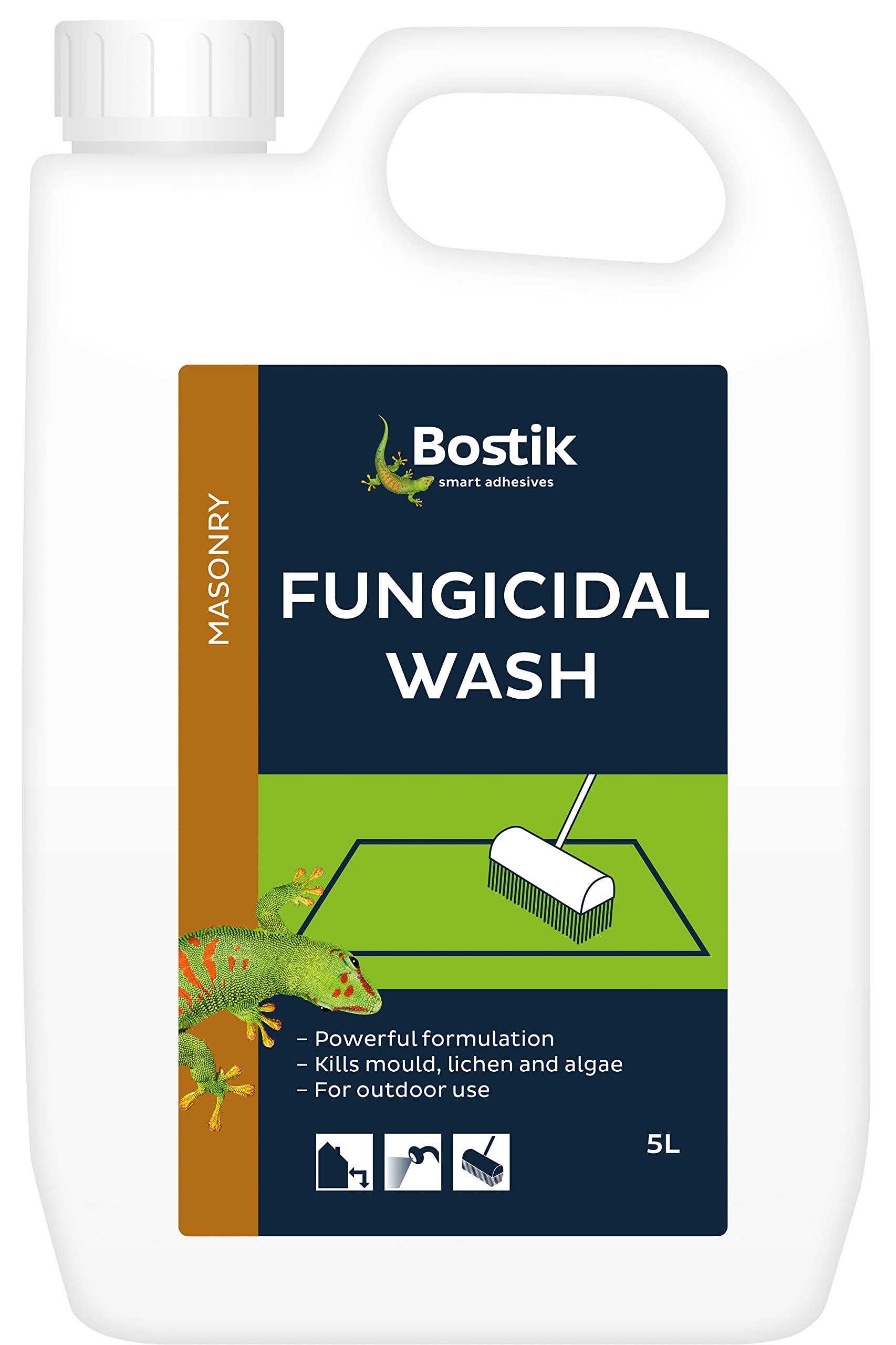 Bostik Fungicidal Wash, Mould, Lichen and Algae Cleaner and Remover for Brick, Render, Patios and Driveways, Size: 5L