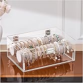 Lolalet Acrylic Bracelet Organizer Box, Clear Jewelry Display Holder for Bangles Watches, Jewellery Accessories Storage Case for Women, Valentine's Day Gift -No Drawer