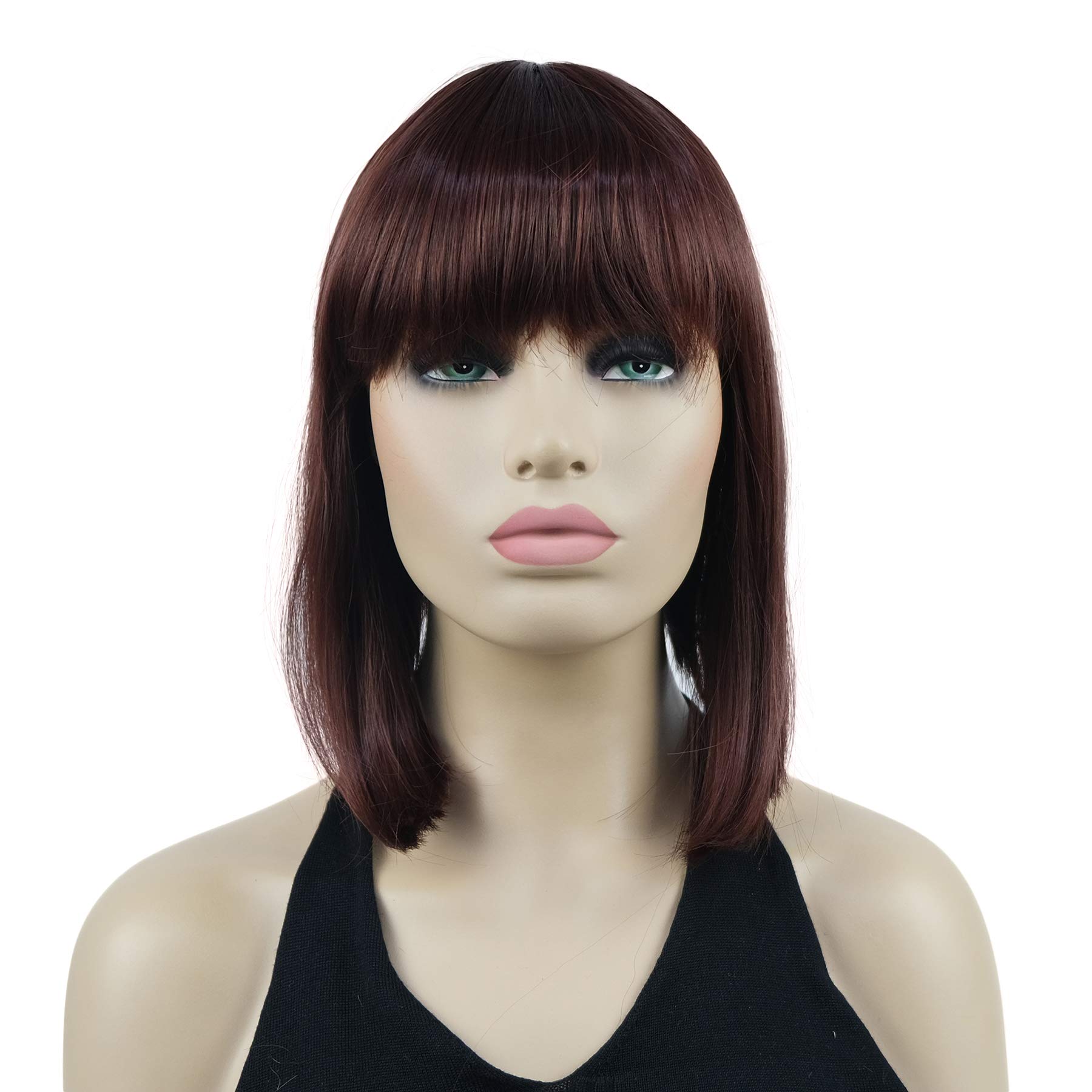Lydell 10" Short Straight Bob Hair Wigs with Bangs Synthetic Hair Cute Wigs (33A Dark Auburn)