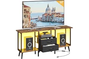 GYIIYUO Small TV Stand with Fabric Drawers/LED Light for 55 inch TV, Entertainment Center with Storage Open Shelves，Media Con