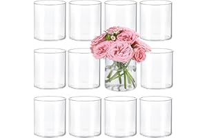 TBWIND 12pcs Glass Cylinder Vases for Centerpieces, Clear Vases for Wedding Decorations and Indoor Home Decor, 4 Inch Tall Glass Flower Vases, Hurricane Candle Holder for Table Shelf