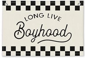 ETVISO Long Live Boyhood Black and White Checkered Boys Room Decor - Linen Banner Wall Hanging Canvas Banner Flag Decor for Toddler Boy Bedroom Nursery Playroom